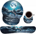 Keyboard Wrist Rest + Mouse Pad Wrist Support Set with Coasters Non-Slip PU Base Ergonomic Mousepad for Home Office Working Studying Easy Typing &amp Pain Relief Dolphin