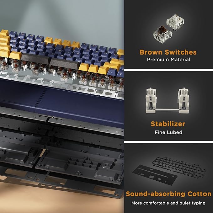 RK ROYAL KLUDGE RKS70 Ergonomic Split Keyboard Wireless PC Gaming Keyboard with Bluetooth/2.4G/Wired Hot Swappable Mechanical Keyboards w/Fixed Wrist Rest PBT Keycaps Tactile Switches Black