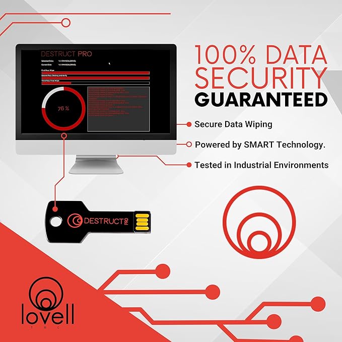 Lovell DESTRUCT PRO - USB Hard Drive Eraser &amp Data Destruction Tool - 3 Phase Crytopgraphic Wipe - Super Fast SMART Technology - Multi-Drive Compatibility - Works With HDD SSD &amp External Har