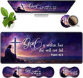 Ergonomic Memory Foam Mouse Pad Wrist Rest Set Large Gaming Desk Pad + Keyboard Wrist Rest + Mouse Wrist Cushion + Coaster for Home Office Study Gaming Christian Cross Quote Bible Verse Psalm 46:5