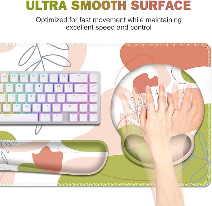 Gaming Mouse Pad Large Desk Mat Cute Desk Pad Protector 4 in1 XXL Mousepad + Keyboard Wrist Rest+Mouse Wrist Rest+Coaster Set with Ergonomic Desk Pad for Home Office Table Computer Pink Rose