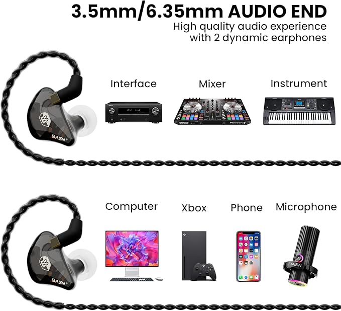 BASN USB/XLR SL2000 Dynamic Microphone and Bsinger 2nd Generation Dual Dynamic Drivers in Ear Monitor Headphones Set for Podcast Live Streaming Gaming Recording