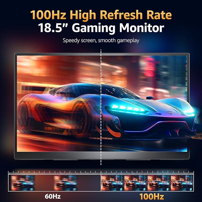 Portable Monitor 18.5 inch FHD 125% sRGB 100Hz IPS HDR HDMI USB-C Travel Monitor for Laptop MacBook PC Surface PS5 Xbox Large External Display with Kickstand &amp Speakers VESA Compatible