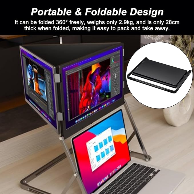Triple Monitor Laptop Screen Extender IPS Display 100% sRGB Built-in Speakers Adjustable Height Stand