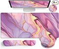 Marble Mouse Pad Set Large Desk Matt for Desktop Ergonomic Mouse Pad with Wrist Rest for Gaming Wrist Support Keyboard Mat Cup Coaster Set Office Desk Decor Accessories