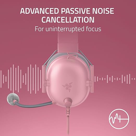 Razer BlackShark V2 X PlayStation Gaming Headset: 50mm Drivers - Cardioid Mic - Lightweight - Comfortable Noise Isolating Earcups - for PS5 Xbox Series X PC Switch via 3.5 mm Jack - Quartz Pink