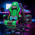 HOFFREE RGB Gaming Chair with Rhythm LED Lights and Speakers Massage Computer Chair with Footrest Music Video Game Chair High Back with Lumbar Support Green