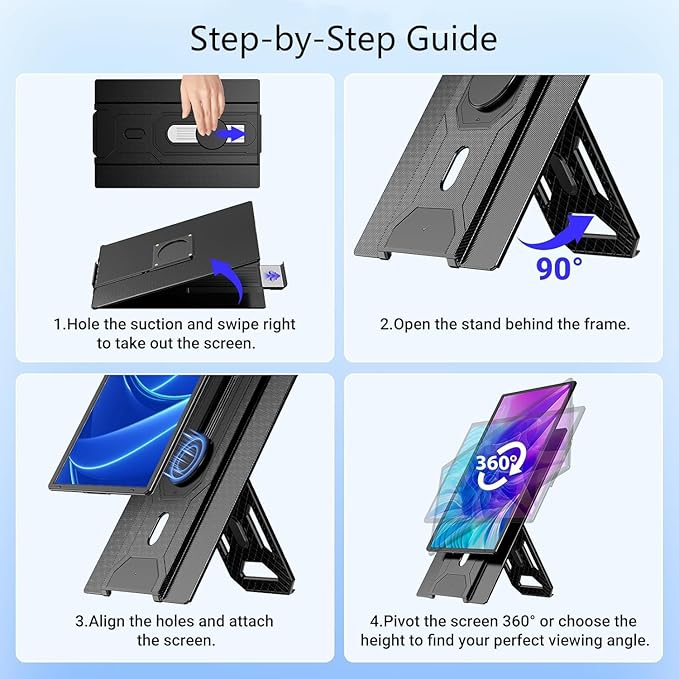 16.2 Portable Laptop Monitor Extender 1200P HDR Screen with 360° Rotation Ultra-Light Travel Second Screen Plug &amp Play via Mini HDMI/Type-C Compatible with Windows/Mac/PS5