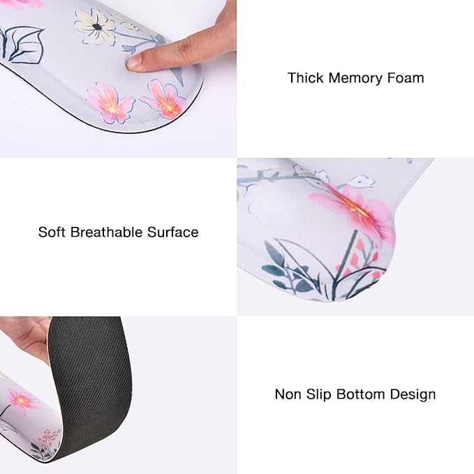 MEGREZ 4-in-1 Ergonomic Memory Foam Wrist Rest Set Desk Pad Mouse Pad with Wrist Rest Keyboard Pad Suitable for Office Workers Programmers &amp Gamers–Relieve Typing &amp Gaming Fatigue Pink F
