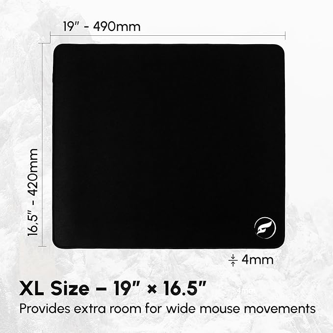 Odin Infinity V2 XL Gaming Mouse Pad - Hybrid Textured Cloth Stitched Edges Non-Slip Base 19 x 16.5 inches Black