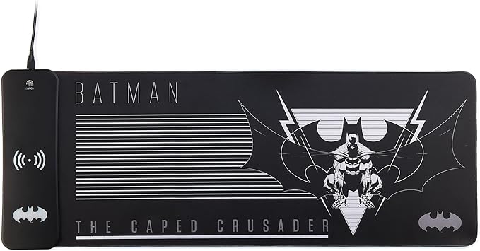 DC Comics Batman XL RGB Gaming Mat with 15W Wireless Charger | Customizable LED Anti-Slip Spill-Resistant