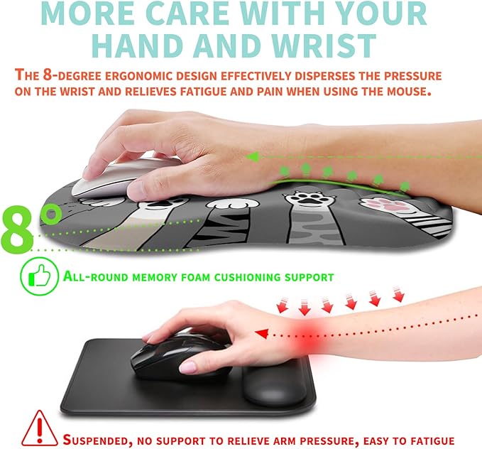 Ergonomic Mouse Pad Wrist Support with Memory Foam Massage Bulge Carpal Tunnel Pain Relief Mousepad Wrist Rest for Mouse(12x8 inch Paw)