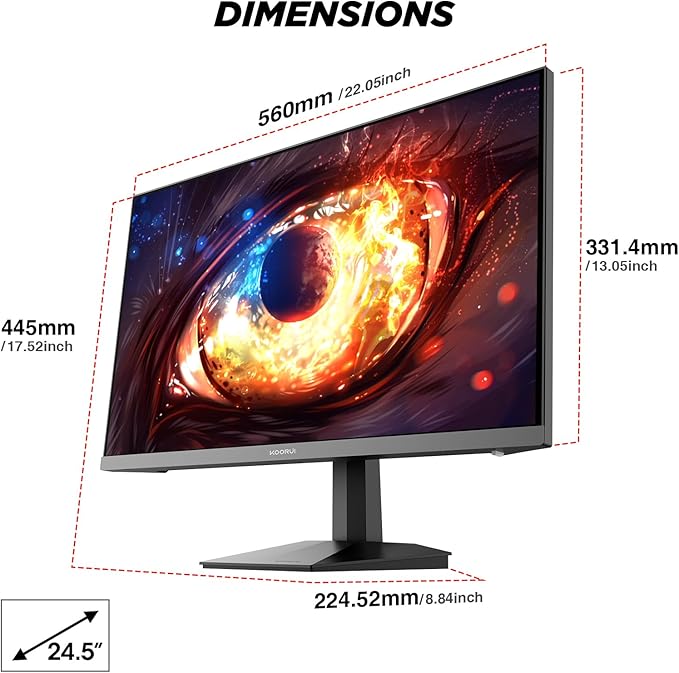 KOORUI 24.5 Inch Gaming Monitor 200Hz 1ms FHD(1920 * 1080p) IPS Display HDR400 90% DCI-P3 Color Gamut with Adaptive Sync HDMI &amp DP Port Black G2511P
