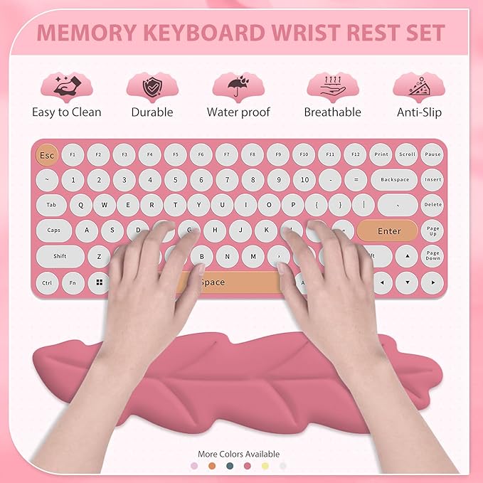 Leather Keyboard Wrist Rest Set Wrist Rest for Keyboard and MouseWrist Rest with Non-Slip PU Base Comfortable Memory Foam Ergonomic Wrist Support Pad Arm Cushion for Computer Laptop Mac Hot Pink