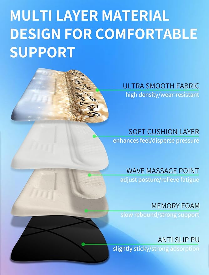 Ergonomic Wave Wrist Rest with Keyboard Stand Cushioned Palm Rest Comfortable Integrated Memory Foam for Natural Typing and Relieve Wrist Pain Stay Positive