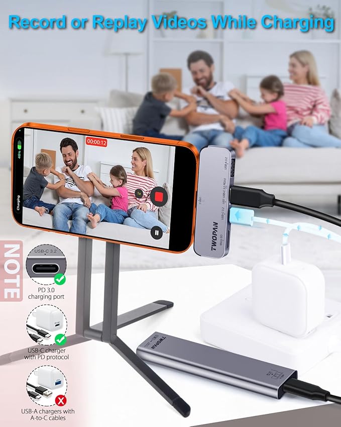 USB C iPhone Hub for ProRes Video Recording - Ultra-Slim Aluminum USB 3.2 Dual USB-C Micro SD and Charging Port Hub for iPhone 17/16/15 Pro/Pro Max