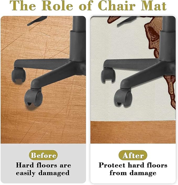 Brown White PU Leather Hardwood Floor Gaming Chair Mat Cartoon Animals Nature Hipster Round Floor Mats for Office Chair Desk Chair Anti Slip Floor Protector for Rolling Chair Animal Diameter 35.4 in