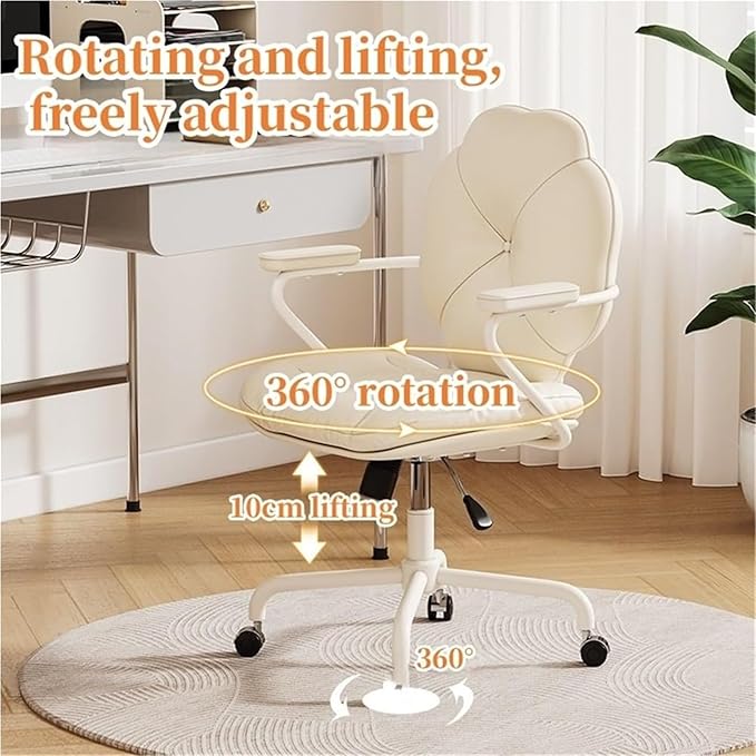 PU Leather Computer Chair Ergonomic Office Chair Swivel Rolling Desk Stool with Armrests Adjustable Study &amp Gaming Chair for Home Solid Construction(White)