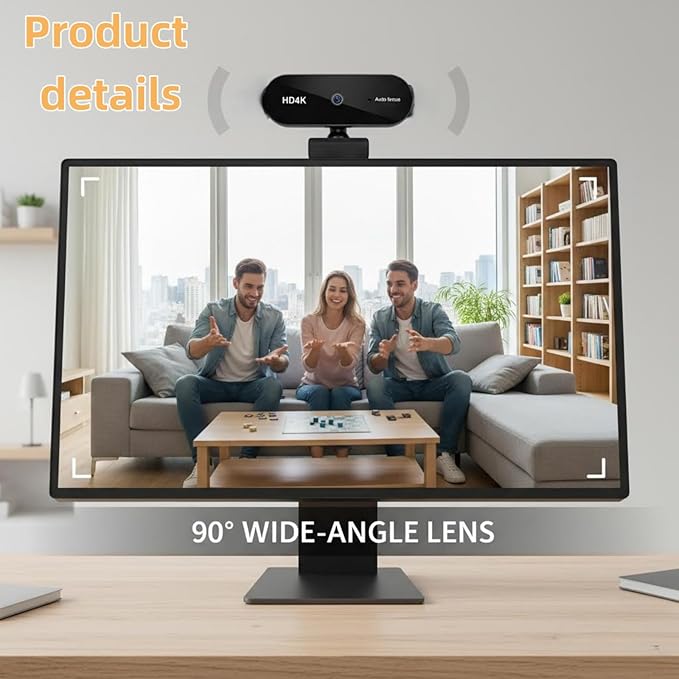 Genérico 4K Webcam for Laptop Automatic Camera with Microphone USB and Playback for Streaming/Video Calling 90° Field of View