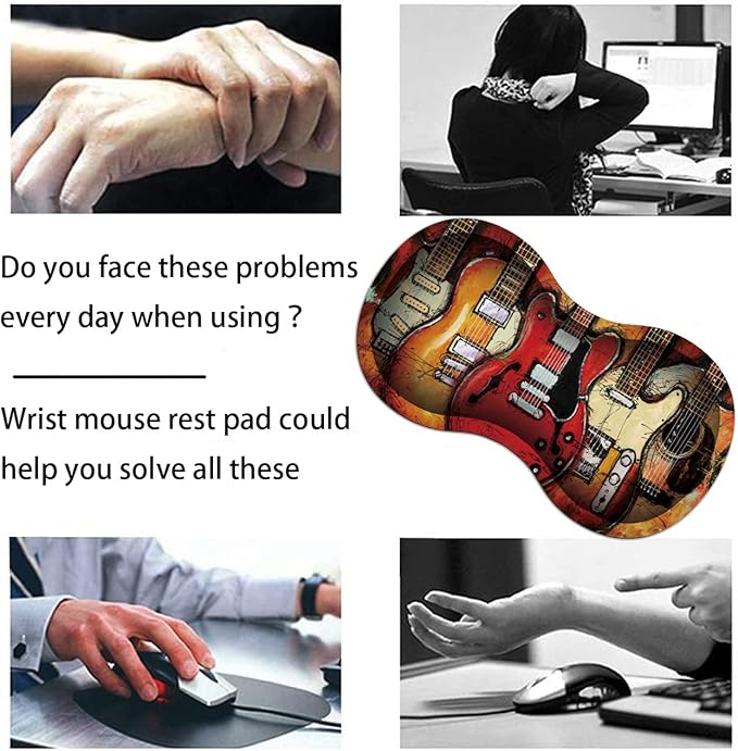 Extended Gaming Mouse Pad Desk Pad Keyboard Pad Mouse Wrist Rest and Coaster Anti-Slip Rubber Base Mouse Pad Suitable for Gaming and Office Guitar