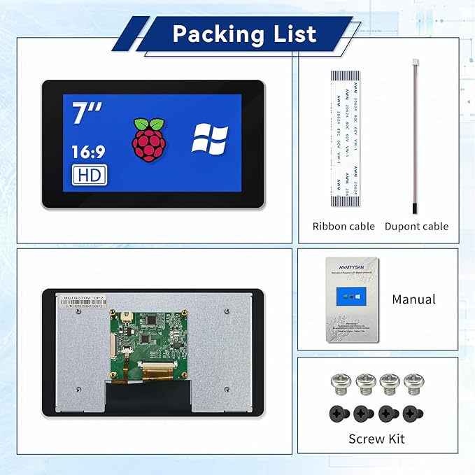 7 Inch Raspberry Pi Screen Touchscreen Monitor 800x480 IPS DSI Display for Raspberry Pi 5/4/3 MIPI Driver-Free Interface