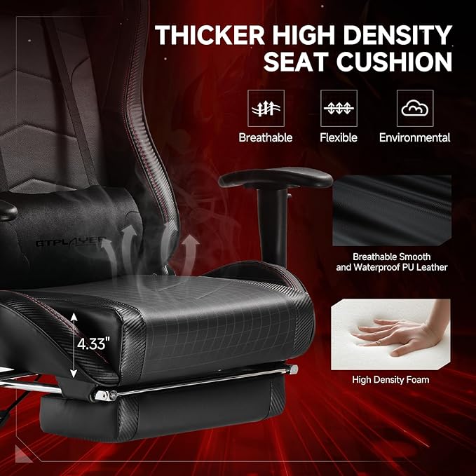 GTPLAYER Gaming Chair with Bluetooth Speakers Adjustable Backrest and Height 3D Armrests Footrest Ergonomic Computer Chair for Gamers (Dark Black)