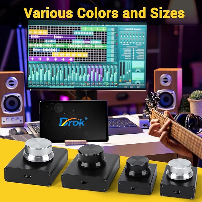 DROK USB Volume Knob Small PC Computer Speaker Volume Control Audio External USB Volume Control Knob with 1-Key Mute Function Support Win7 8 10 XP Mac Vista Android Black
