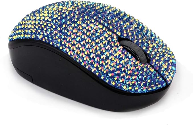 Bling Dazzling 2.4GHz Wireless Silent Mouse Covered with Rhinestone Crystal Crystallized Mouse with USB Receiver Compatible with Notebook PC Laptop Computer MacBookGreat Gift (Blue)