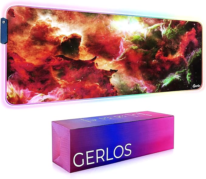 Gerlos RGB Large Gaming Mouse Pad Extended Soft LED Mouse Pad Non-Slip Rubber Base Water Resist Keyboard Pad Computer Mousepad 31.5×11.8 inches