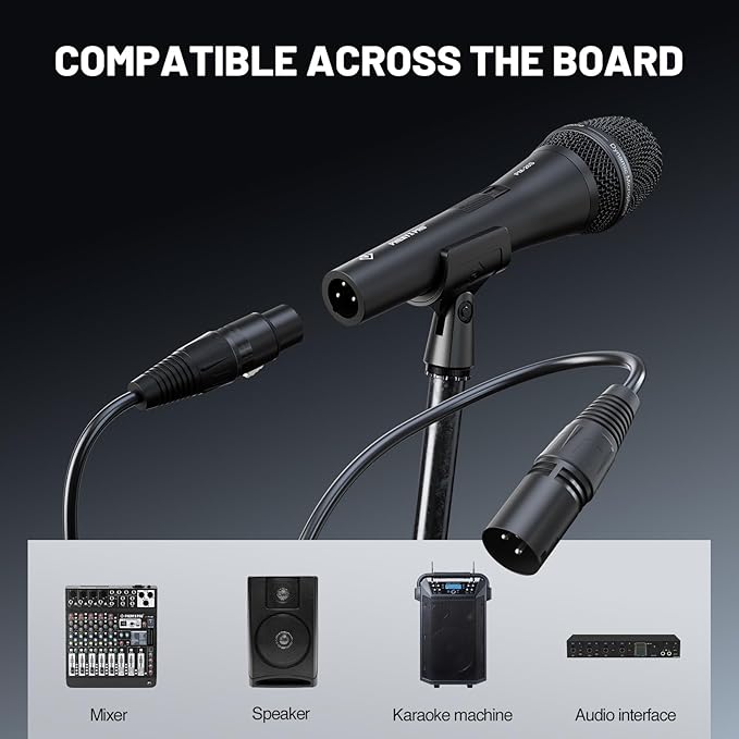 Phenyx Pro Vocal Microphone Supercardioid Dynamic Mic with 16.4 ft XLR Cable Mic Clip Storage Bag Wired Handheld Microphone for Singing Stage Studio Karaoke (PM-26S)