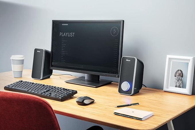Trust Arys 2.0 PC Speakers 28 W Peak Power 3.5 mm Aux USB Powered Volume Control Headphone Connection Stereo Computer Speaker Set for Desktop Laptop Tablet Phone - Black [Amazon Exclusive]