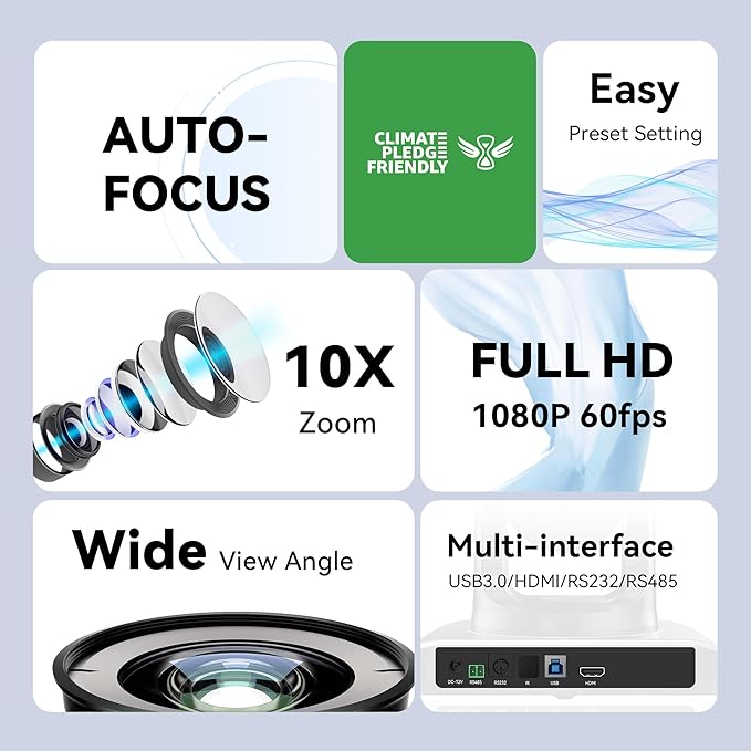 Tenveo 10X Optical Zoom PTZ Conference Room Camera USB3.0/HDMI FHD 1080P 60FPS for Video Conferencing Business Meeting Live Streaming Church Services Worship Events Education Zoom Teams OBS