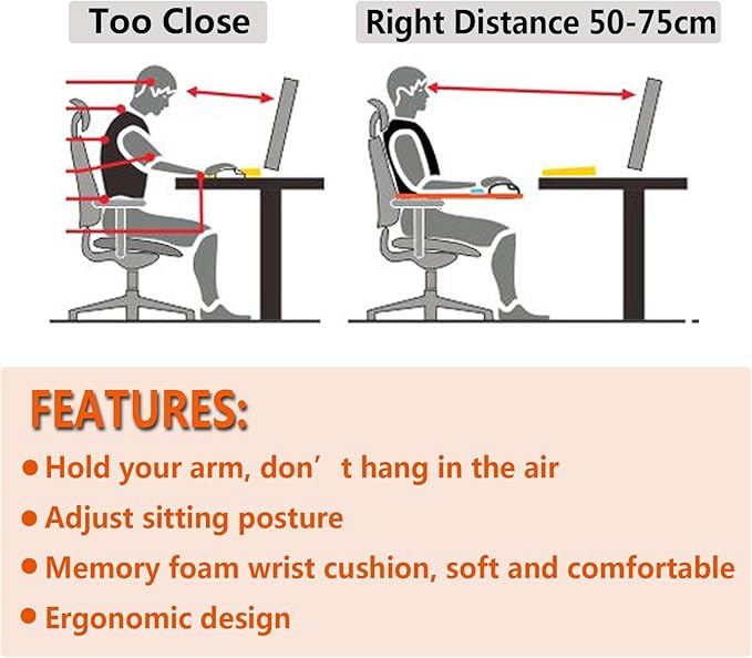 Armrest Mouse pad with arm Wrist Rest Support Adjustable Ergonomic Computer Mouse mat for Chair Home&ampOffice Chair Extender Attachable Black White