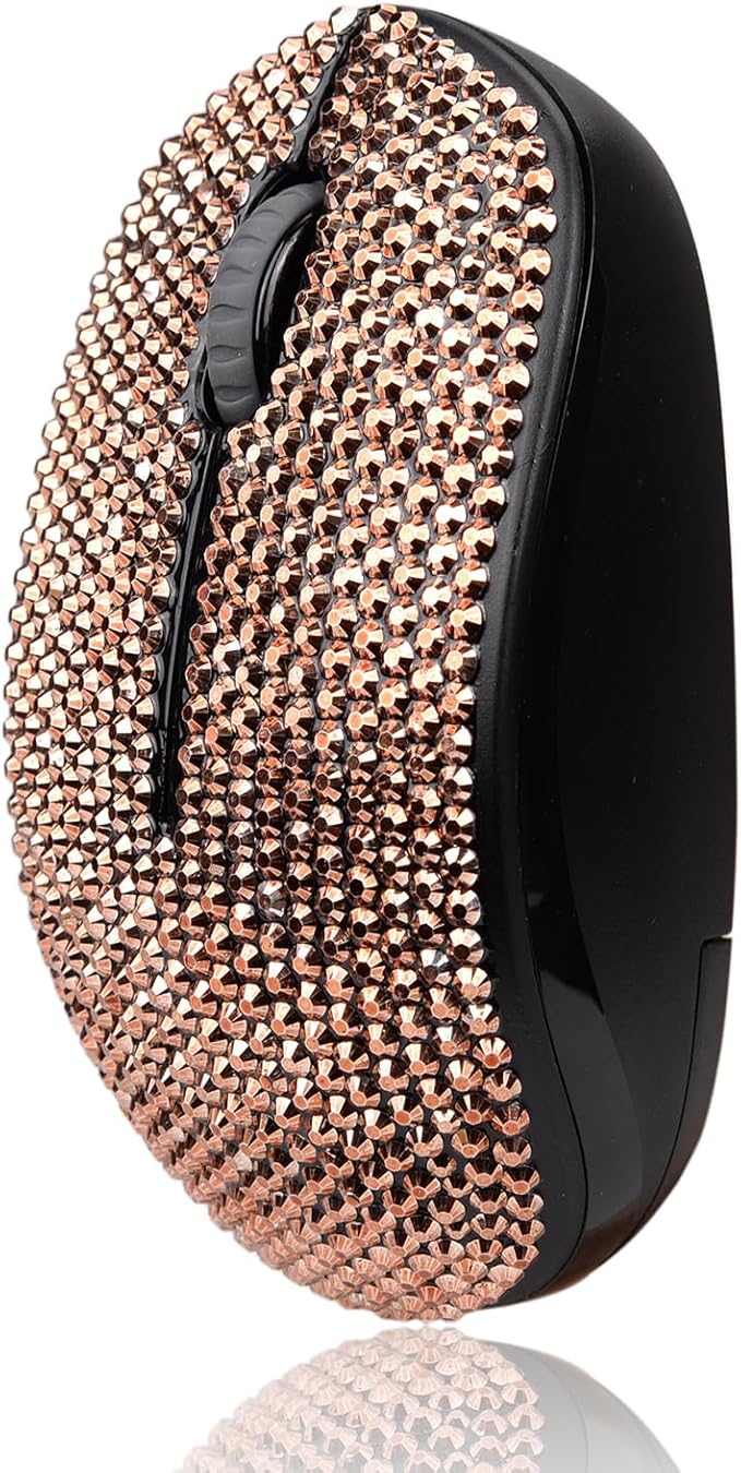 Bling Dazzling 2.4G Wireless Mouse Covered with Crystal Diamond Rhinestone for PC Tablet Laptop Notebook Great Gift idea for Her - Rose Gold