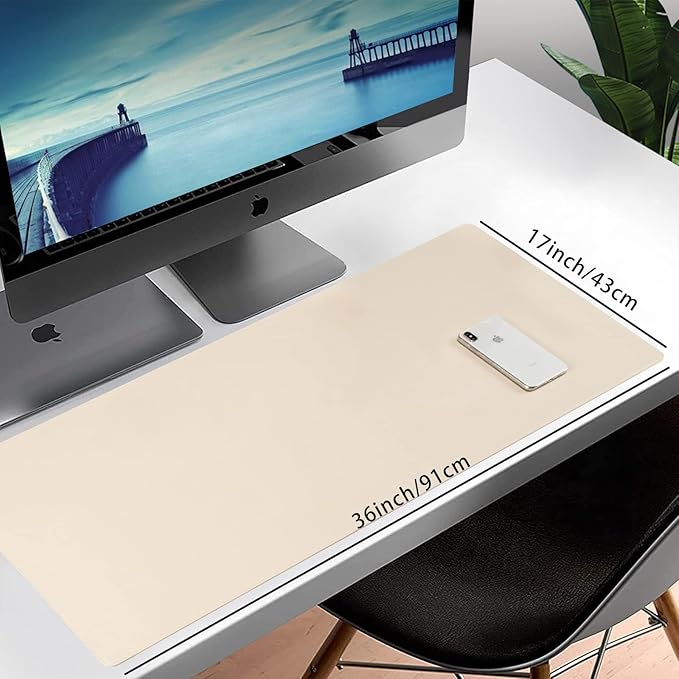 Leather Desk Pad BlotterWolaile 36x17 inch Big Keyboard Mouse PadWaterproof Non-Slip Writing Desk Computer Mat Desktop Protector for Office HomeIvory White