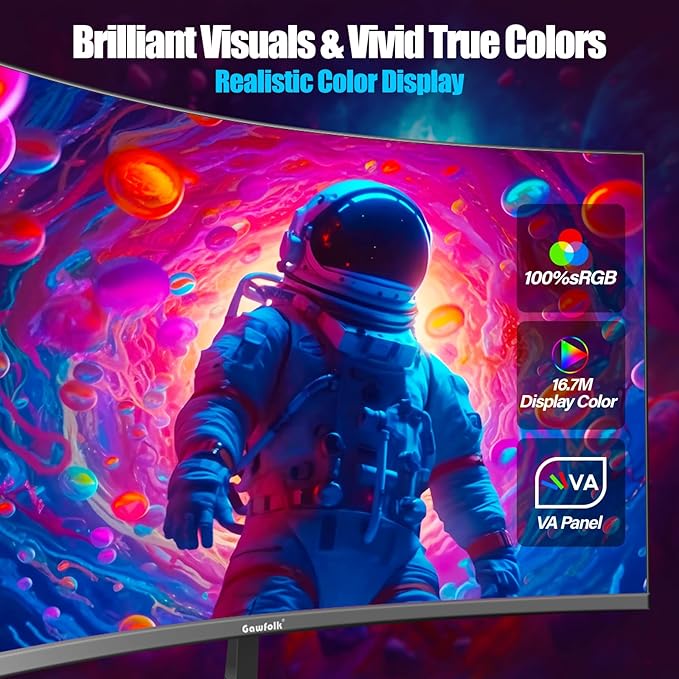 Gawfolk 27 inch Curved Gaming Monitor144Hz/180Hz PC Monitor Full HD 1080P Frameless 1800R Computer Display with FreeSync &amp Eye-Care Technology Wall Mountable DP HDMI Port (Black)