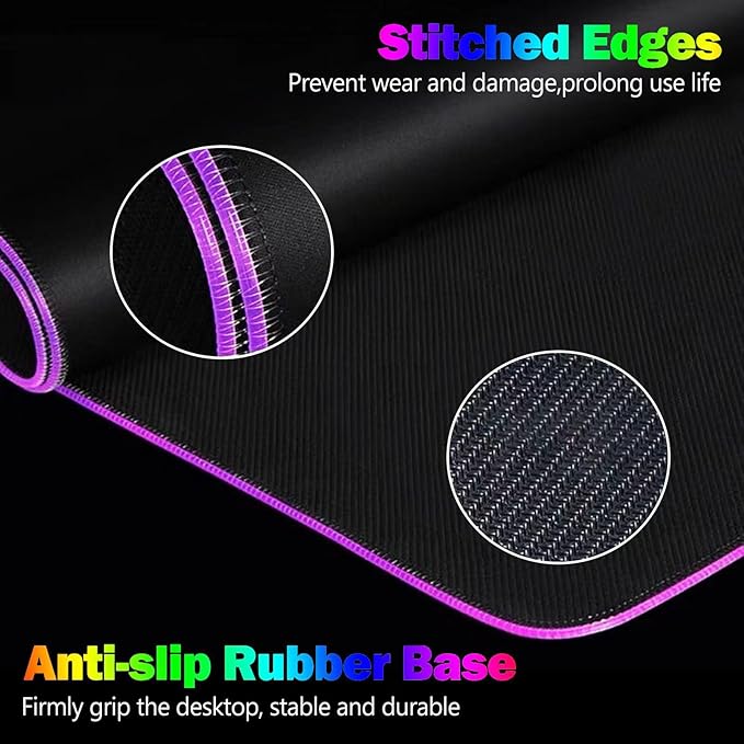 RGB Gaming Mouse Pad DINKY Large Extended Soft Led Mouse Pad with 14 Lighting Modes Water Resist Keyboard Pad Computer Keyboard Mousepads Mat 35.4×15.8 inches-Cool Gaming