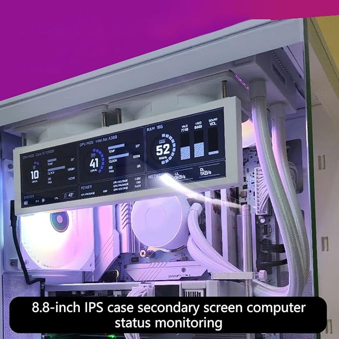 8.8Inch LCD 1920x480 Computer Monitor Chassis Sub-Screen Aluminum Case Real Time Data Tracking Aluminum Alloy Computer Monitor