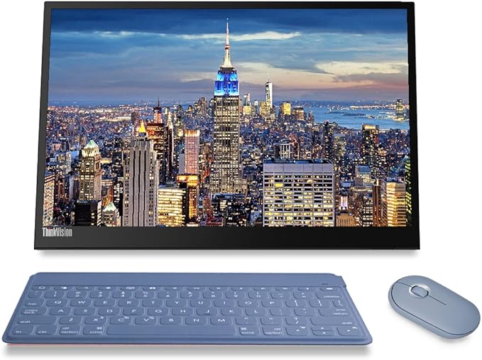 Lenovo ThinkVision M14 14 Inch 1920 x 1080 IPS 2 USB Type-C Portable Monitor Travel Bundle with Keys to Go Keyboard Pebble Bluetooth Mouse Compatible with Phones Tablets and Laptops
