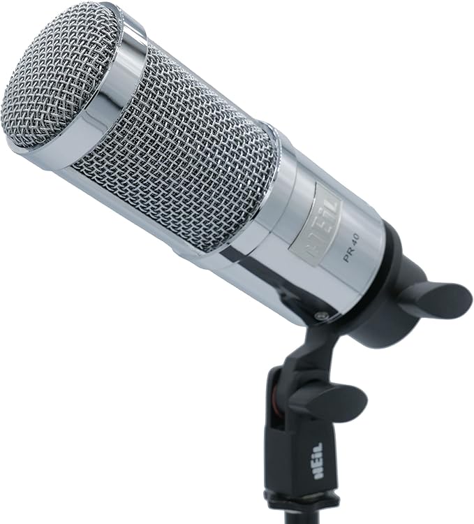 Heil PR 40 Dynamic Microphone for Streaming Podcast Recording and Broadcast XLR Microphone for Live Music Wide Frequency Response Smooth Sound Superior Rear Noise Rejection - Chrome
