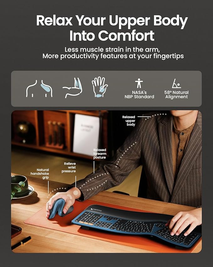 ProtoArc Ergonomic Mouse EM11 NL Bluetooth Rechargeable Wireless Vertical Mouse 3 Multi-Device Connectivity for Computer/PC/Laptop 2.4GHz USB-A Optical Mice for Windows Mac OS Blue
