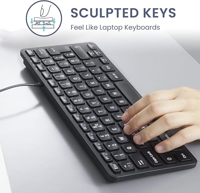 Perixx PERIBOARD-432 Wired Mini USB Keyboard - X Type Scissor Keys - Big Print Keys - US English Black