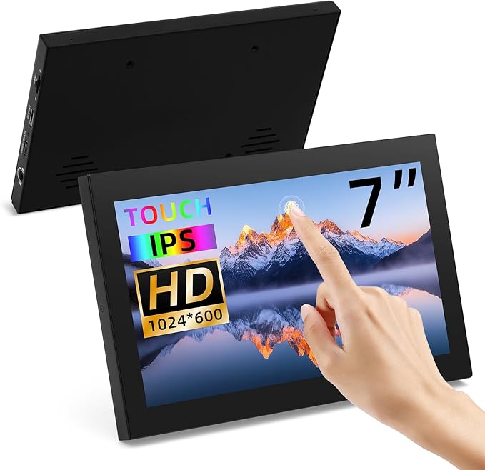 7 Inch Mini Monitor Small Monitor with Capacitive Touch Screen 1024 * 600 High Pixel Display Full View HDMI- IPS Monitors Portable for Raspberry Piscreen 、for BB Black、for Banana Pi etc