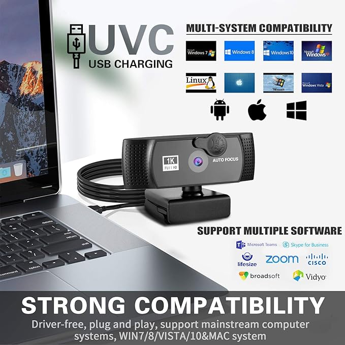 1080p Webcam Full HD Camera with Microphone AutoFocus 120-degree Wide Angle Web Camera with Tripod Stand and Privacy Cover for Zoom/Skype/FaceTime Conferencing and Video Calling