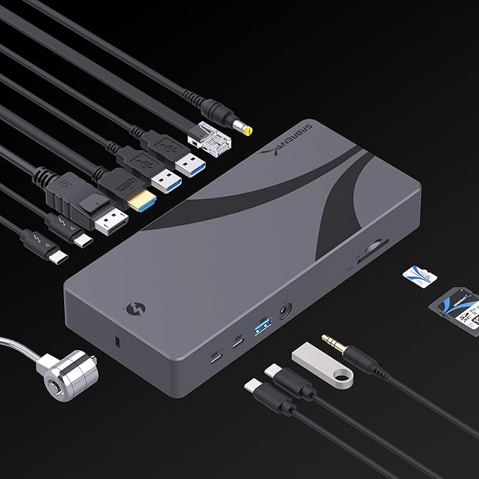 SABRENT Thunderbolt 4 Docking Station TB4 Ports 8K/4K USB4 &amp TB3 Compatible DP 1.4 HDMI 2.1 USB-C/USB-A Ports Gigabit Ethernet Audio Jack SD/TF Card Reader Windows/macOS/Linux (DS-T4MF)