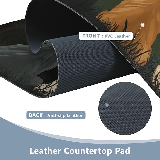 Mouse Pad Desk Mat Leather Desk Pad Large Gaming Desk Cover Protector Mat for Keyboard Computer Laptop Office Waterproof 35.4 x 16.5 Inch Cute Wolves Back and Green Mountain
