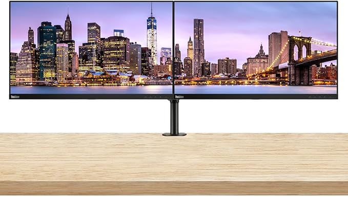 Lenovo ThinkVision T27i 27-inch 1920 x 1080 LED Backlit Full HD Widescreen LCD Monitor 2-Pack Bundle with HDMI VGA DisplayPort USB Hub Desk Mount Dual Monitor Stand