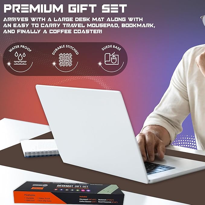 PU Leather Desk Mat| Premium Mouse Pad with Bonus Coaster | Stylish Durable Waterproof Mouse Pad for Office &amp Home (Dark Brown XXL - PU Gift Set)