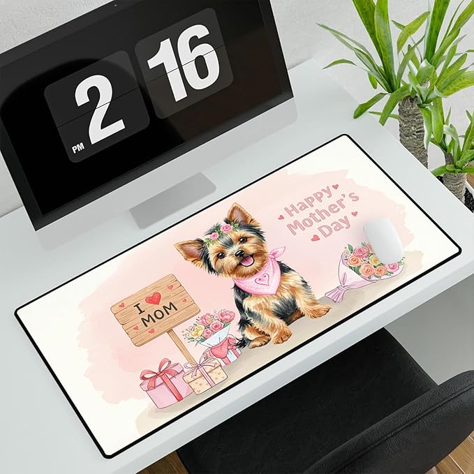 Happy Mother's Day Yorkshire Terrier Love Dog Mom Heart Flower Desk Mat Full Keyboard Mouse Pad Yorkie Dog Lover Gifts Large Mousepad 12004