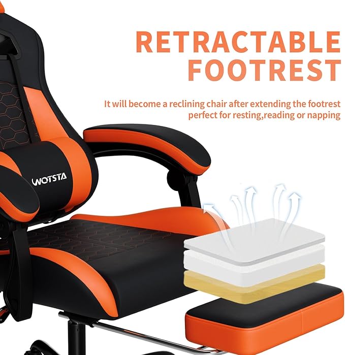 Gaming Chair with MassageErgonomic PC Gaming Chair with Footrest Comfortable Headrest and Lumbar SupportHigh Back Game Chair PVC Leather300LBS (Black&ampOrange)